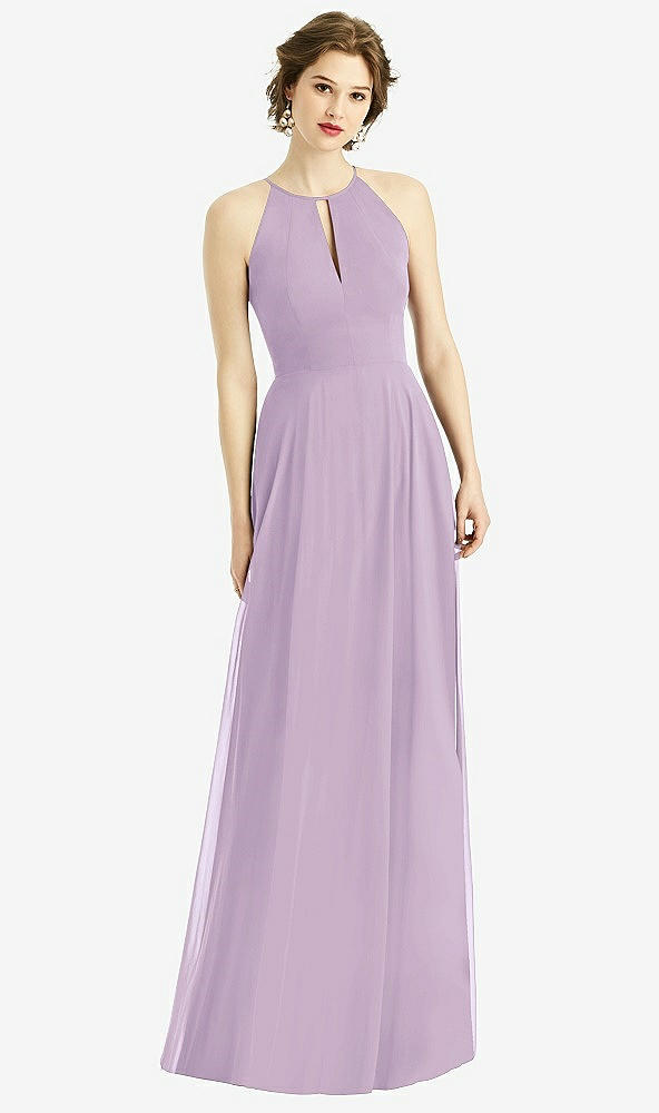 Front View - Pale Purple Keyhole Halter Chiffon Maxi Dress