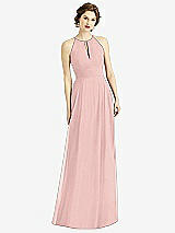 Front View Thumbnail - Rose - PANTONE Rose Quartz Keyhole Halter Chiffon Maxi Dress