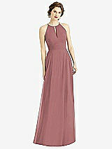 Front View Thumbnail - Rosewood Keyhole Halter Chiffon Maxi Dress