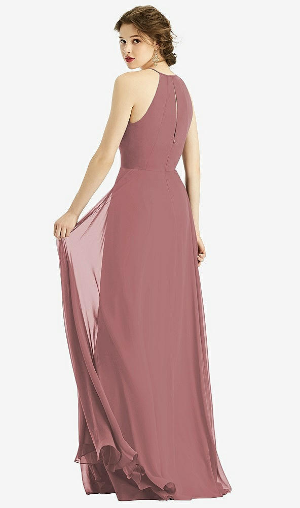 Back View - Rosewood Keyhole Halter Chiffon Maxi Dress