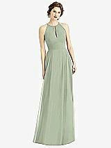 Front View Thumbnail - Sage Keyhole Halter Chiffon Maxi Dress