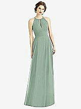 Front View Thumbnail - Seagrass Keyhole Halter Chiffon Maxi Dress