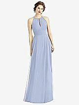 Front View Thumbnail - Sky Blue Keyhole Halter Chiffon Maxi Dress