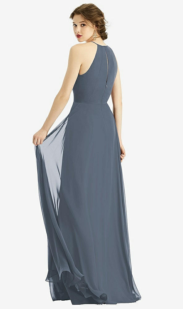 Back View - Silverstone Keyhole Halter Chiffon Maxi Dress