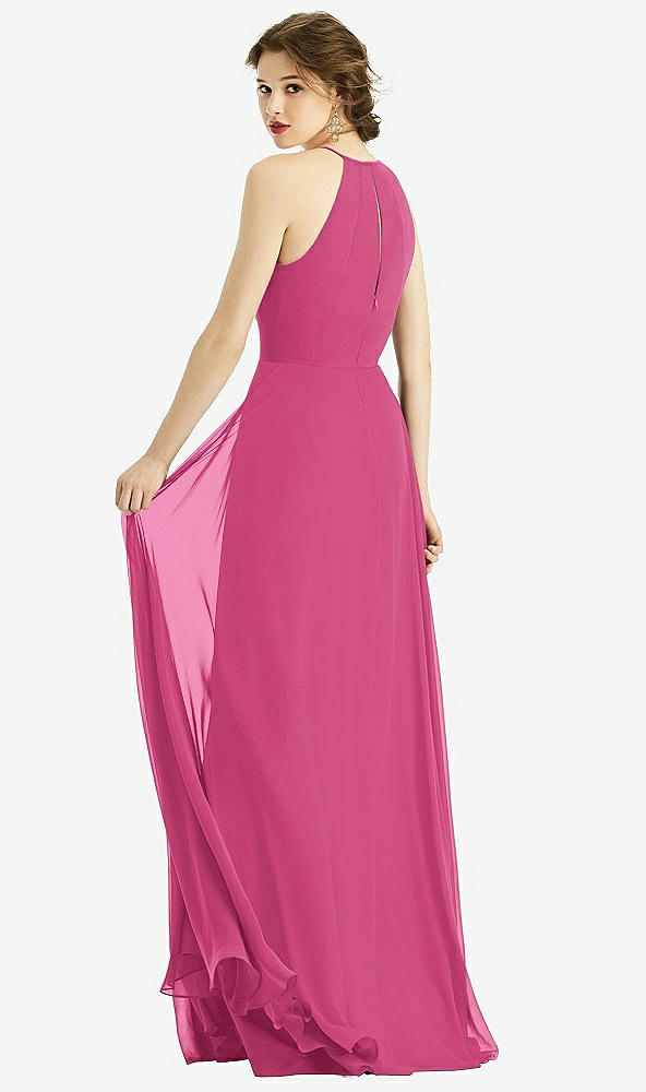 Back View - Tea Rose Keyhole Halter Chiffon Maxi Dress