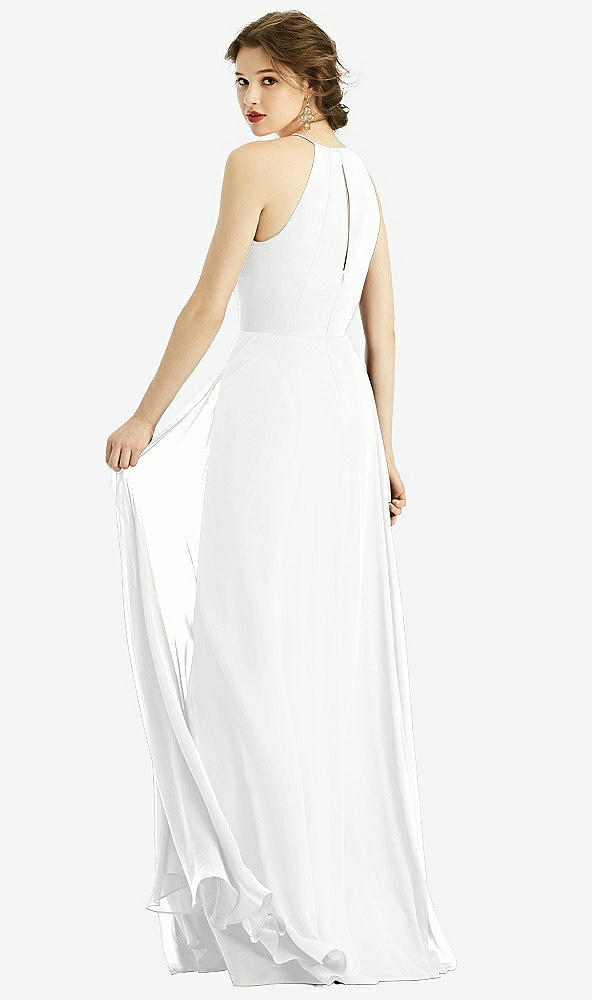 Back View - White Keyhole Halter Chiffon Maxi Dress