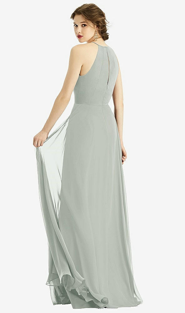 Back View - Willow Green Keyhole Halter Chiffon Maxi Dress