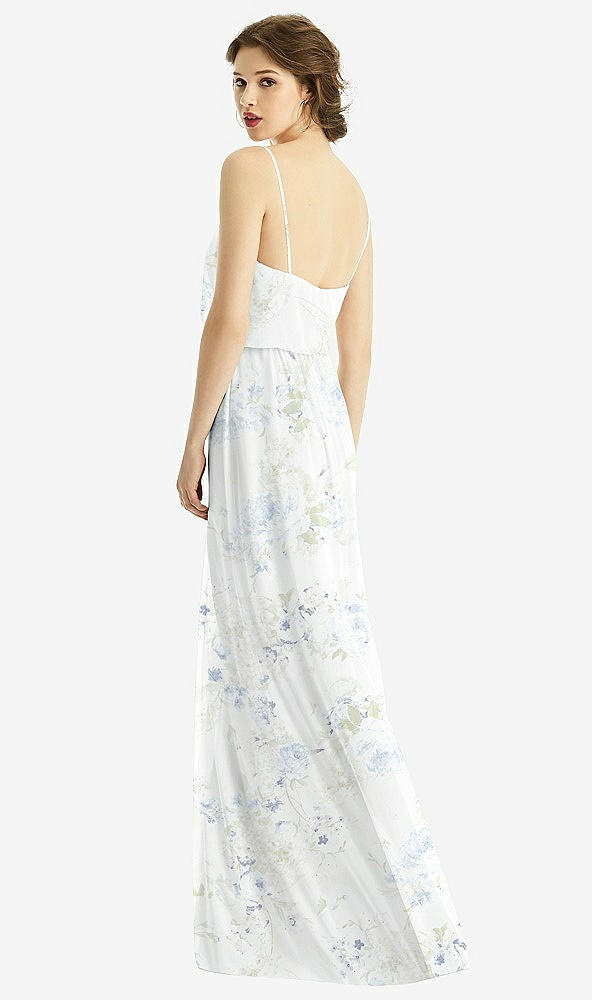 Back View - Bleu Garden V-Neck Blouson Bodice Chiffon Maxi Dress