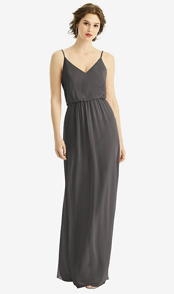 Front View - Caviar Gray V-Neck Blouson Bodice Chiffon Maxi Dress