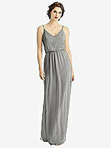 Front View Thumbnail - Chelsea Gray V-Neck Blouson Bodice Chiffon Maxi Dress