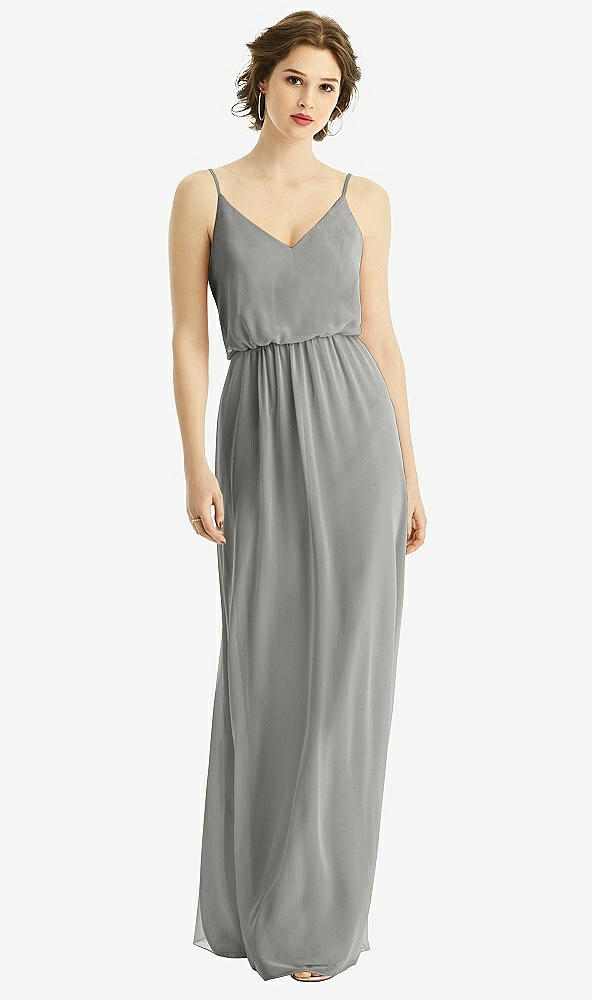 Front View - Chelsea Gray V-Neck Blouson Bodice Chiffon Maxi Dress