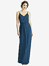 Front View Thumbnail - Dusk Blue V-Neck Blouson Bodice Chiffon Maxi Dress