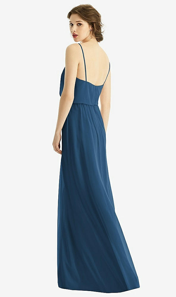 Back View - Dusk Blue V-Neck Blouson Bodice Chiffon Maxi Dress