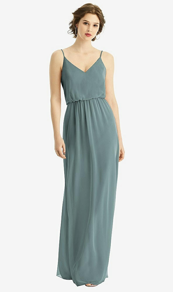 Front View - Icelandic V-Neck Blouson Bodice Chiffon Maxi Dress