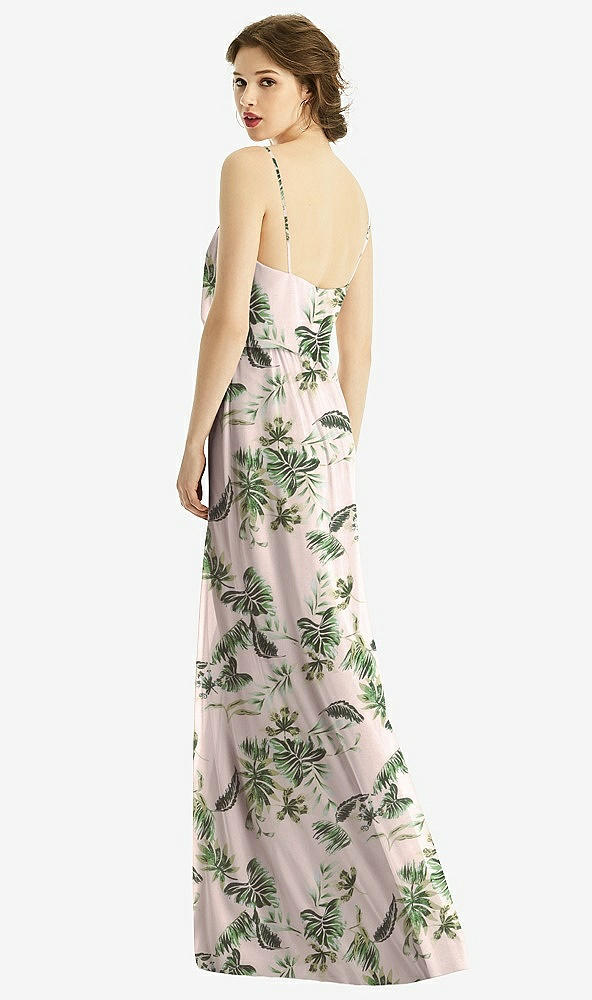 Back View - Palm Beach Print V-Neck Blouson Bodice Chiffon Maxi Dress