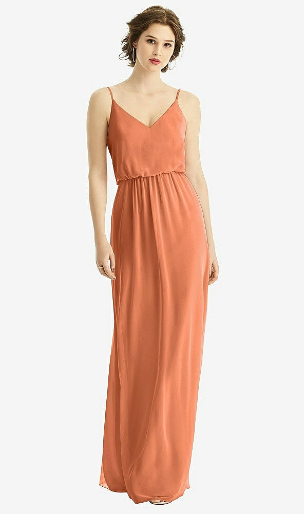 Front View - Sweet Melon V-Neck Blouson Bodice Chiffon Maxi Dress