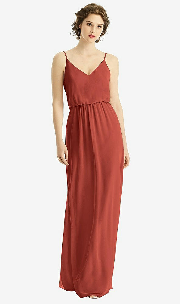 Front View - Amber Sunset V-Neck Blouson Bodice Chiffon Maxi Dress