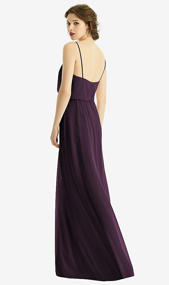 Back View - Aubergine V-Neck Blouson Bodice Chiffon Maxi Dress