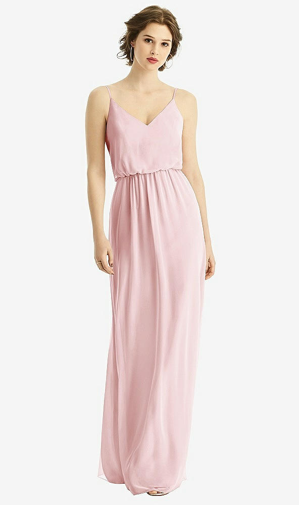 Front View - Ballet Pink V-Neck Blouson Bodice Chiffon Maxi Dress