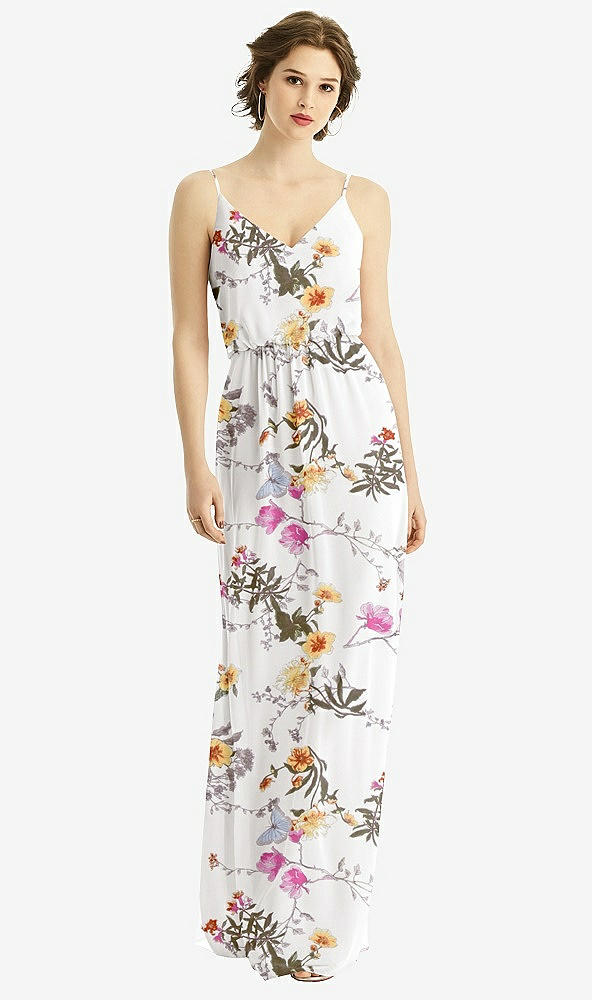 Front View - Butterfly Botanica Ivory V-Neck Blouson Bodice Chiffon Maxi Dress