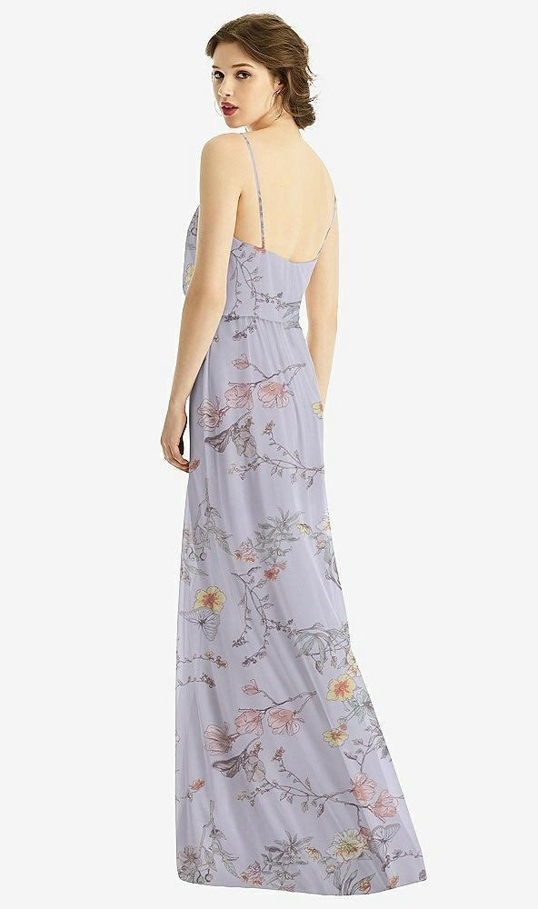 Back View - Butterfly Botanica Silver Dove V-Neck Blouson Bodice Chiffon Maxi Dress