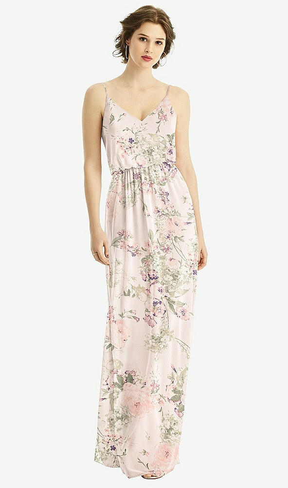 Front View - Blush Garden V-Neck Blouson Bodice Chiffon Maxi Dress