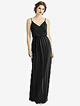 Front View Thumbnail - Black V-Neck Blouson Bodice Chiffon Maxi Dress