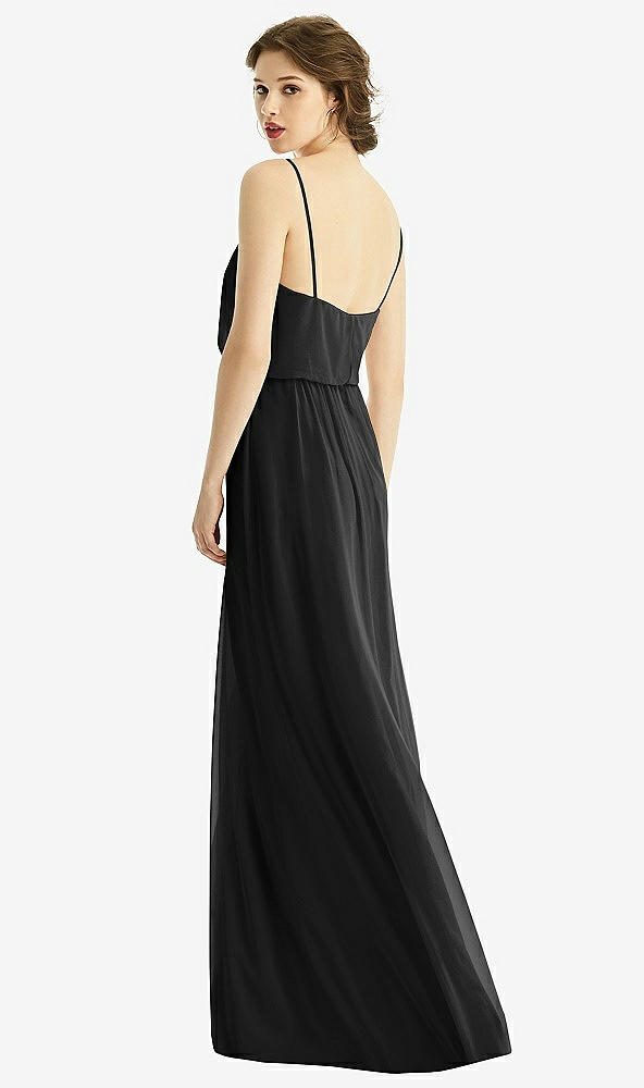 Back View - Black V-Neck Blouson Bodice Chiffon Maxi Dress