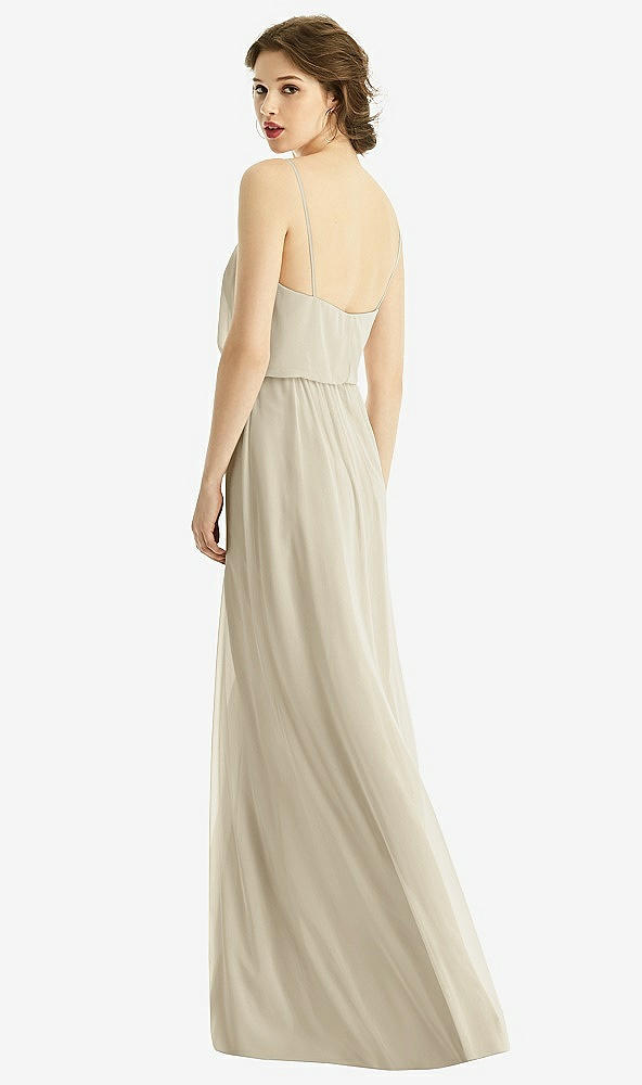 Back View - Champagne V-Neck Blouson Bodice Chiffon Maxi Dress