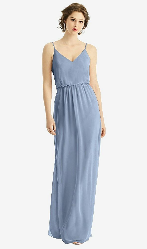 Front View - Cloudy V-Neck Blouson Bodice Chiffon Maxi Dress