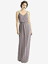 Front View Thumbnail - Cashmere Gray V-Neck Blouson Bodice Chiffon Maxi Dress