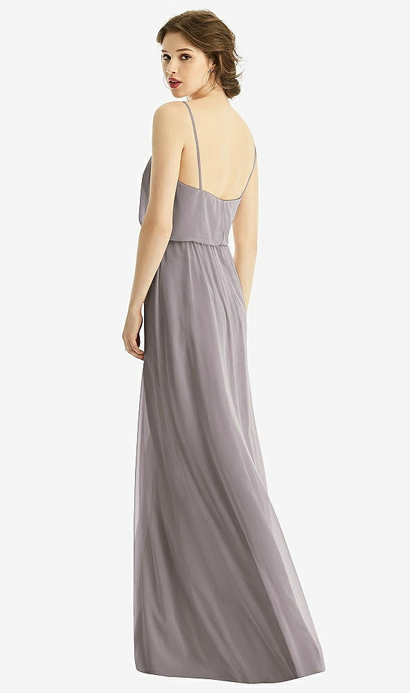 Back View - Cashmere Gray V-Neck Blouson Bodice Chiffon Maxi Dress