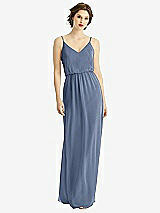 Front View Thumbnail - Larkspur Blue V-Neck Blouson Bodice Chiffon Maxi Dress