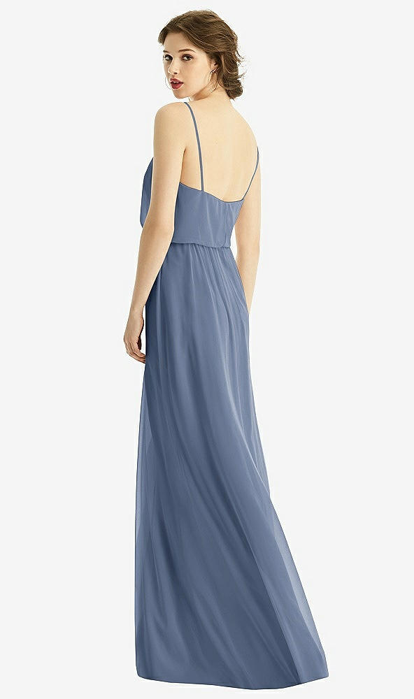 Back View - Larkspur Blue V-Neck Blouson Bodice Chiffon Maxi Dress