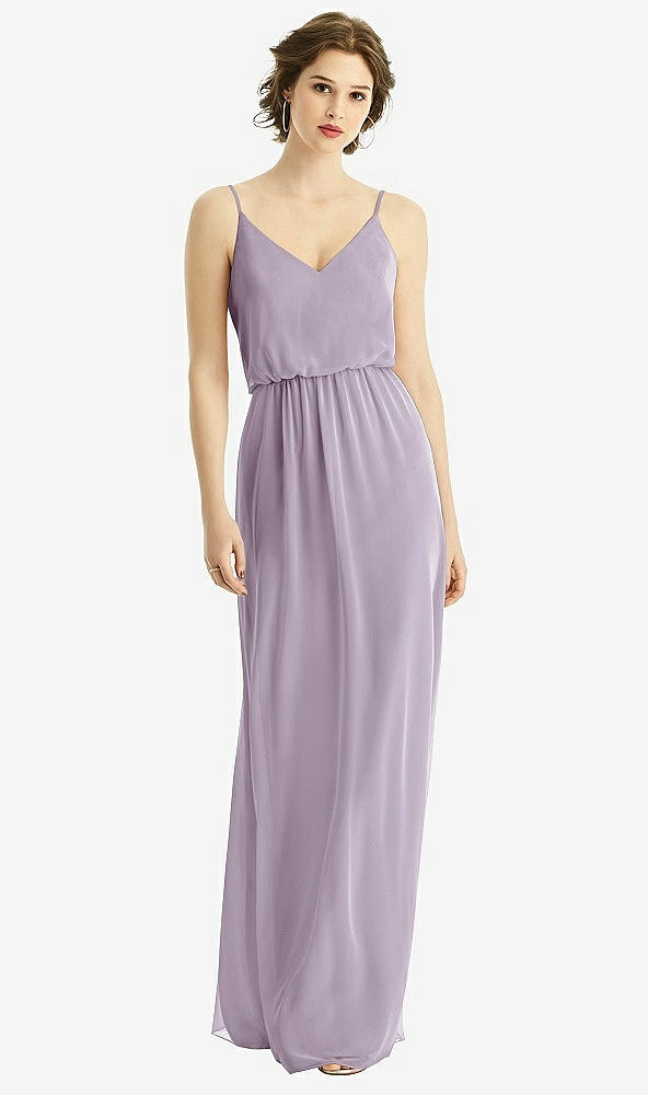 Front View - Lilac Haze V-Neck Blouson Bodice Chiffon Maxi Dress