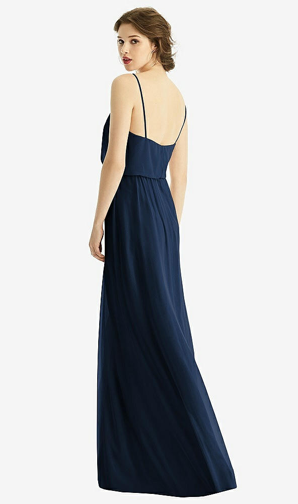 Back View - Midnight Navy V-Neck Blouson Bodice Chiffon Maxi Dress