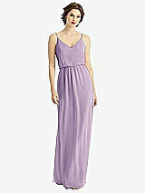 Front View Thumbnail - Pale Purple V-Neck Blouson Bodice Chiffon Maxi Dress