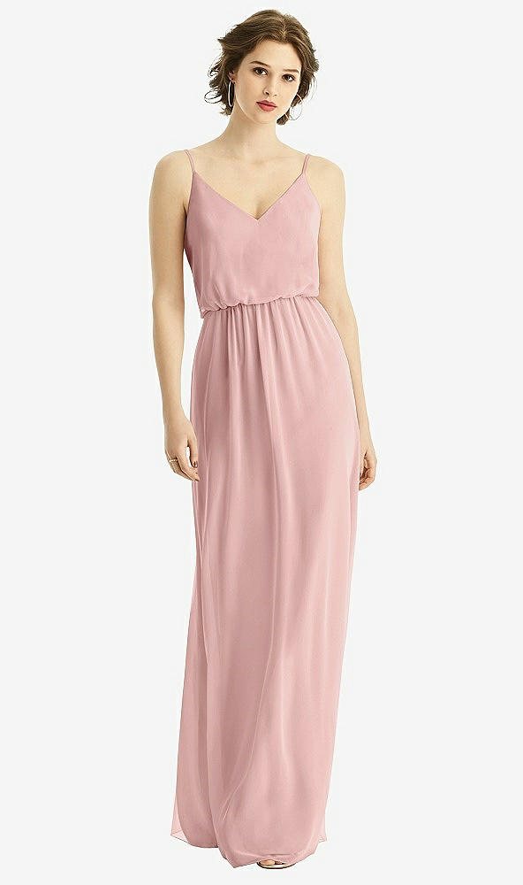 Front View - Rose - PANTONE Rose Quartz V-Neck Blouson Bodice Chiffon Maxi Dress