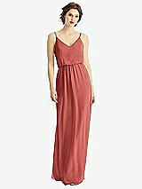 Front View Thumbnail - Coral Pink V-Neck Blouson Bodice Chiffon Maxi Dress