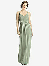 Front View Thumbnail - Sage V-Neck Blouson Bodice Chiffon Maxi Dress