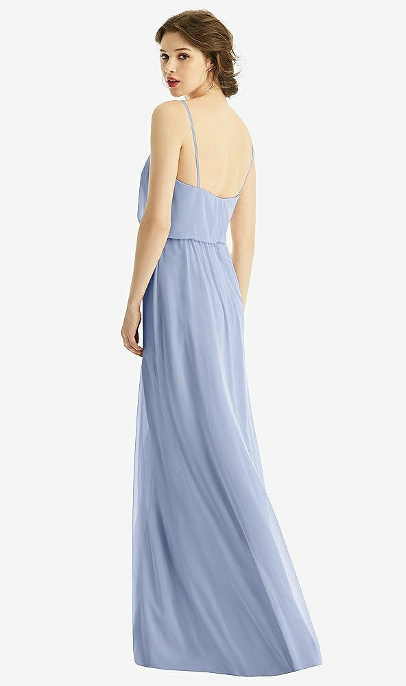 Back View - Sky Blue V-Neck Blouson Bodice Chiffon Maxi Dress