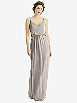 Front View Thumbnail - Taupe V-Neck Blouson Bodice Chiffon Maxi Dress