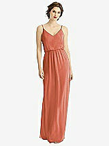 Front View Thumbnail - Terracotta Copper V-Neck Blouson Bodice Chiffon Maxi Dress