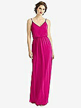 Front View Thumbnail - Think Pink V-Neck Blouson Bodice Chiffon Maxi Dress