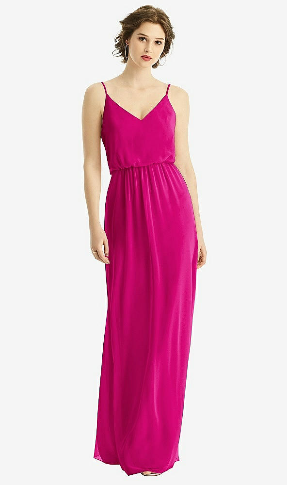 Front View - Think Pink V-Neck Blouson Bodice Chiffon Maxi Dress