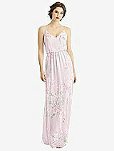 Front View Thumbnail - Watercolor Print V-Neck Blouson Bodice Chiffon Maxi Dress