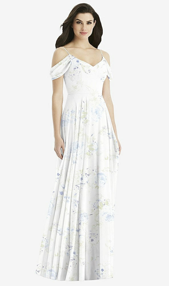 Back View - Bleu Garden Off-the-Shoulder Open Cowl-Back Maxi Dress