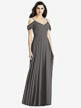 Rear View Thumbnail - Caviar Gray Off-the-Shoulder Open Cowl-Back Maxi Dress