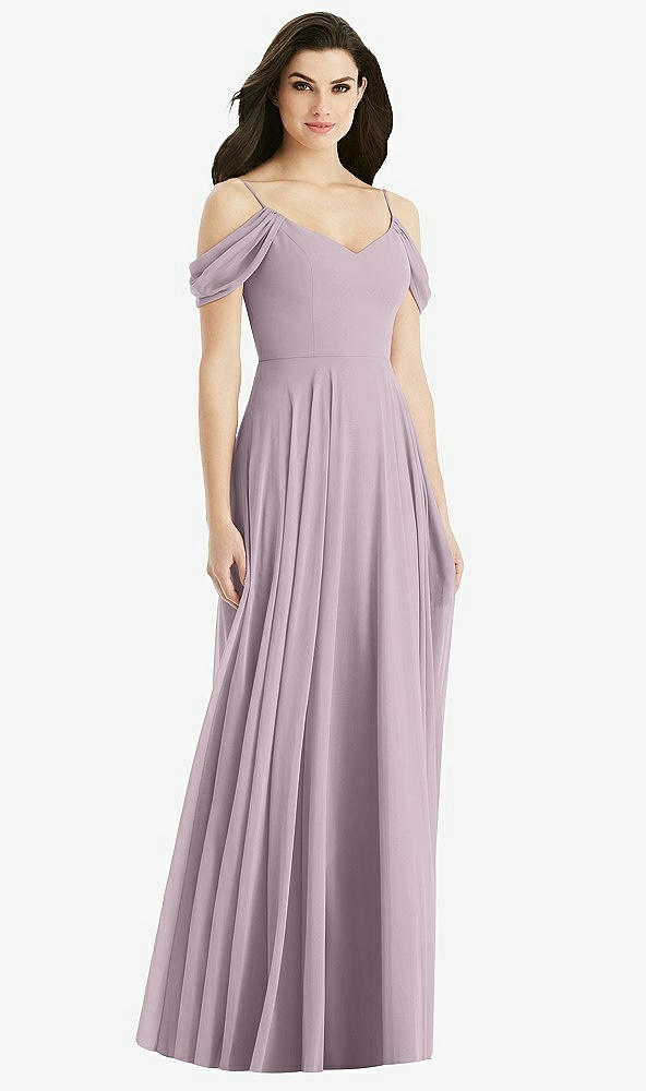 Back View - Lilac Dusk Off-the-Shoulder Open Cowl-Back Maxi Dress