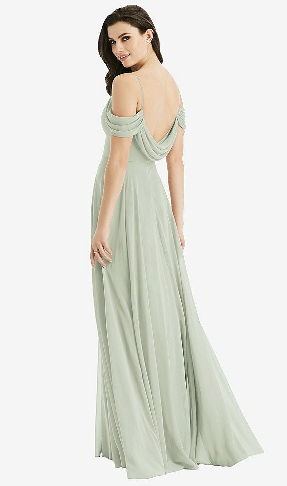 Front View - Celadon Off-the-Shoulder Open Cowl-Back Maxi Dress